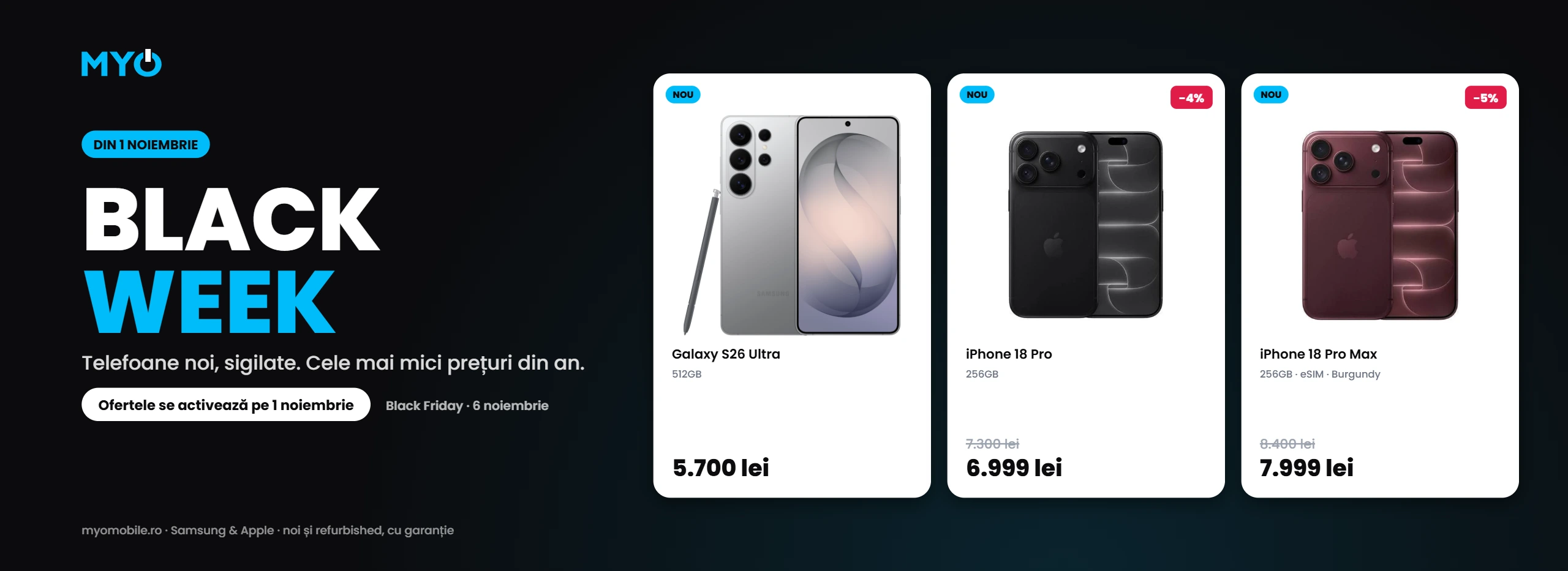 Black Week 1–5 noiembrie – cele mai mici prețuri din an la Samsung și Apple